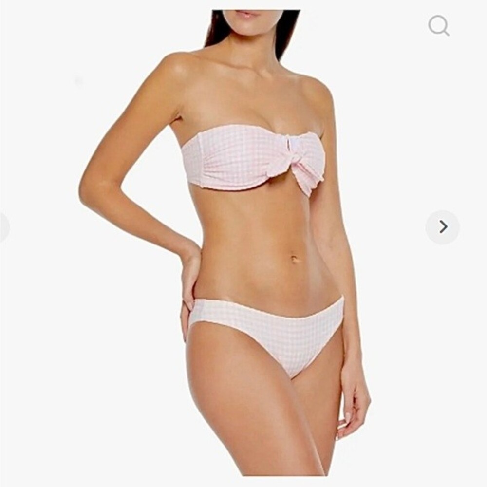 Onia Lily Bottom and Madeline Knotted Bikini Top Set in Pink Gingham Seersucker